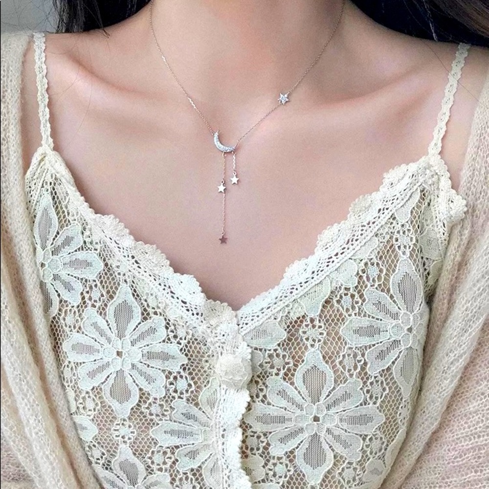 Moon and Stars Sterling Silver Necklace.